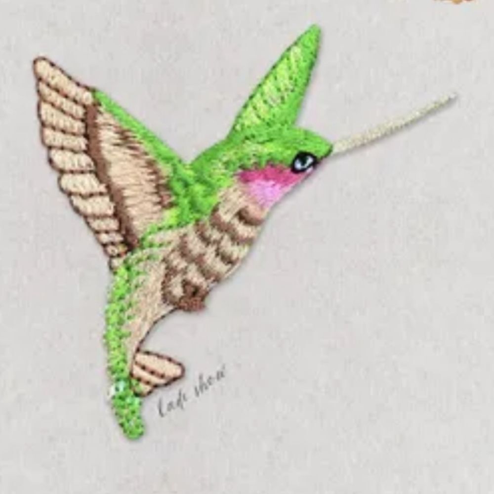 NWOT Iron-On Embroidered Hummingbird Patch
